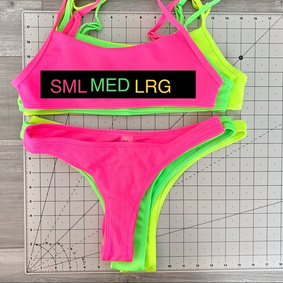 Neon Green Ribbed Bikini NWT - Picture 4 of 8